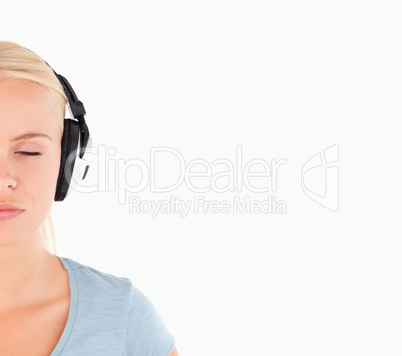 Close up of a charming woman with headphones