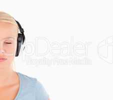Close up of a charming woman with headphones