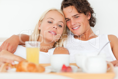 Close up of a couple having breakfast