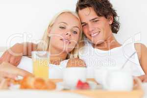 Close up of a couple having breakfast