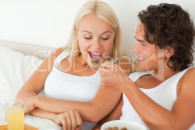 Close up of a couple eating breakfast