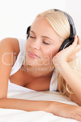 Portrait of a serene woman enjoying some music