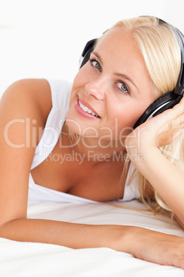 Portrait of a quiet woman enjoying some music