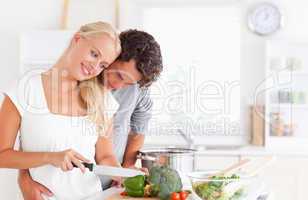 Lovely couple cooking