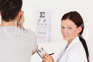 Optician and a patient