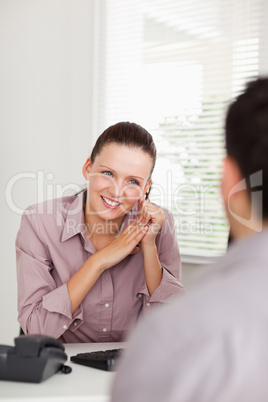Businesswoman talking with someone