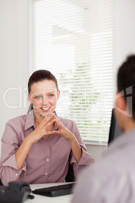 Businesswoman discussing with a man
