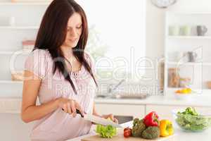 Beautiful woman cutting vegetables