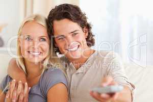 Close up of a couple watching TV