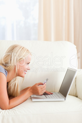 Portrait of a beautiful woman shopping online