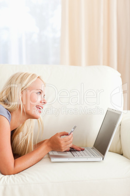 Portrait of a beautiful woman purchasing online