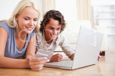 Close up of couple shopping online