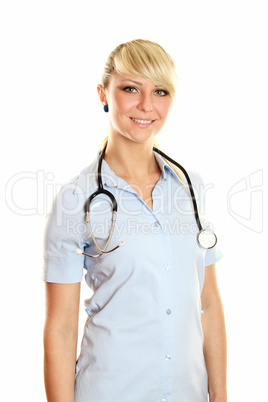 Close-up of a female doctor smiling with