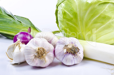 Garlic, cabbage, leek