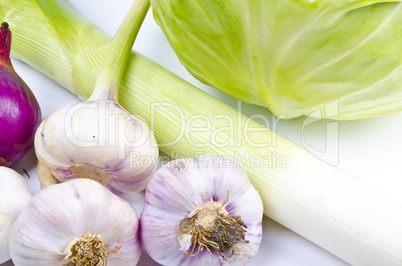 Garlic, cabbage, leek