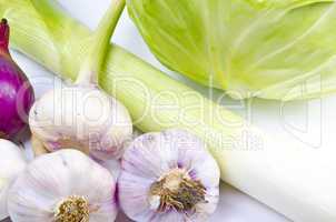 Garlic, cabbage, leek