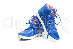 beautiful blue athletic shoes isolated on white