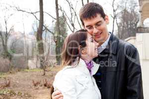 beautiful young love couple in city Prague