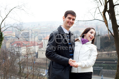 beautiful young love couple in city Prague