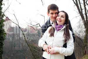 beautiful young love couple in city Prague