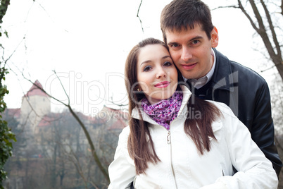 beautiful young love couple in city Prague