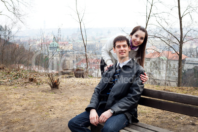 beautiful young love couple in city Prague