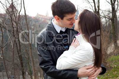 beautiful young love couple in city Prague