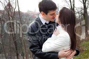 beautiful young love couple in city Prague