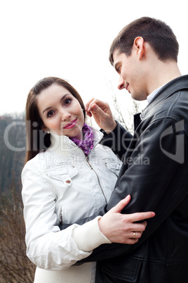 beautiful young love couple in city Prague