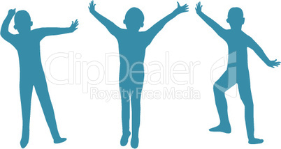 three kids silhouettes isolated on white