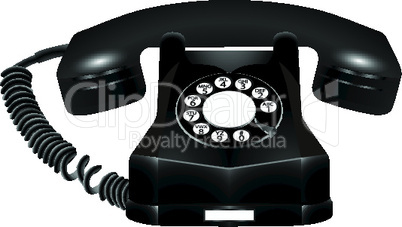 old black telephone against white