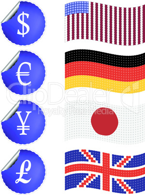 international currency labels with flags