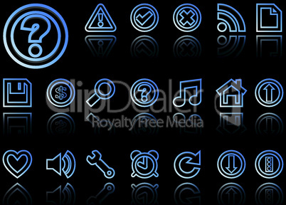 web icons reflected against black