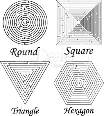 four mazes shapes against white