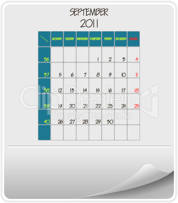 2011 calendar september
