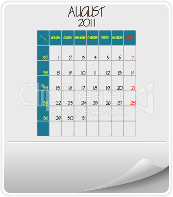 2011 calendar august