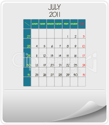 2011 calendar july