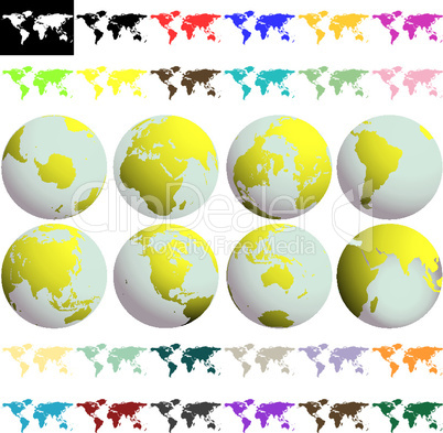 earth globes and maps against white