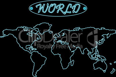 blue neon world map over black