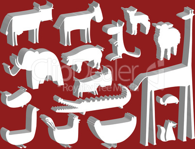 animal figurines over red background