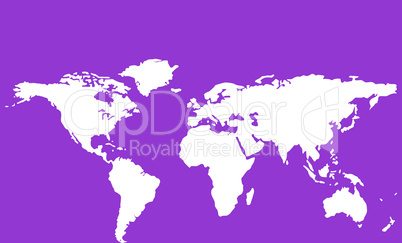 white world map isolated on purple background
