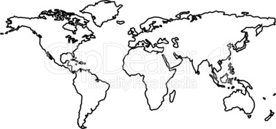 black world map outlines isolated on white