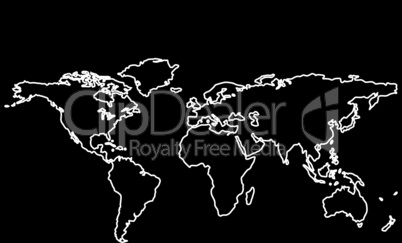 white world map outlines isolated on black background