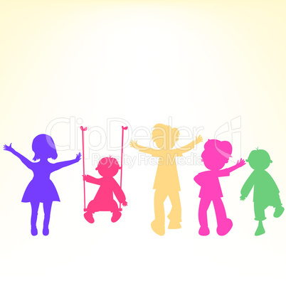 retro little kids silhouettes over shiny background