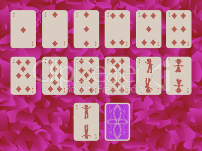 suit of diamonds playing cards on purple background