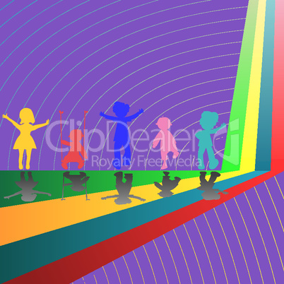 silhouettes of children playing on purple background