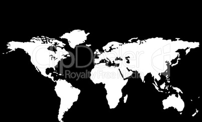 white world map isolated on black background