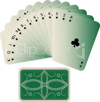 clubs cards fan with deck isolated on white