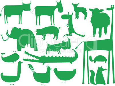 animal green silhouettes isolated on white background