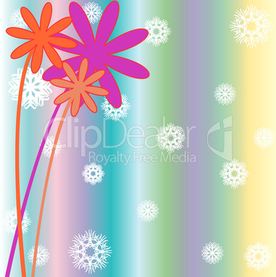christmas background with snow flakes, flowers and stripes